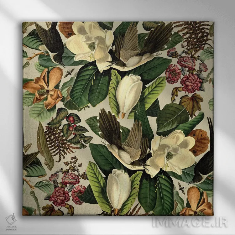 تابلو گلها و پرندگان XXI-II اثر برجو کورکمازیورک - نمای روبهرو روی دیوار