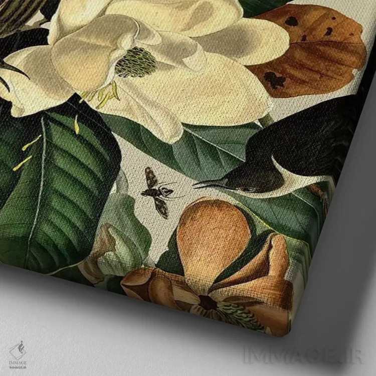 تابلو گلها و پرندگان XXI-II اثر برجو کورکمازیورک - نمای نزدیک بافت بوم