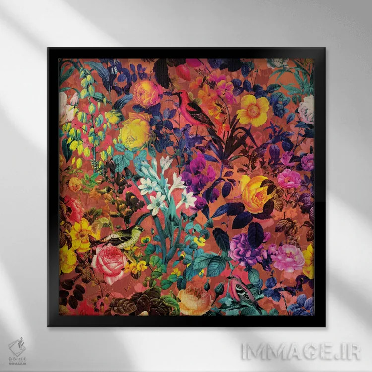 تابلو گل و پرنده II اثر برجو کورکمازیورک - نمای قابدار مشکی