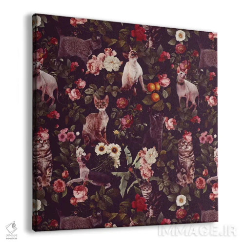 تابلو طرح گل و گربهها اثر برجو کورکمازیورک - نمای پرسپکتیو محصول
