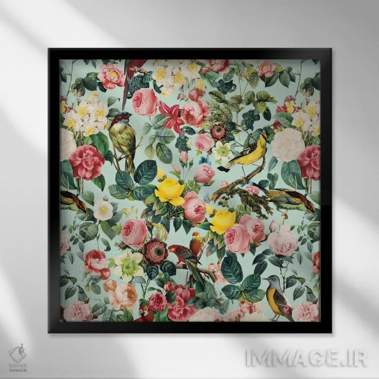تابلو گل و پرنده III اثر برجو کورکمازیورک - نمای قابدار مشکی