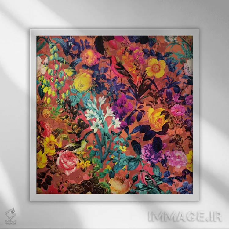 تابلو گل و پرنده II اثر برجو کورکمازیورک - نمای قابدار سفید