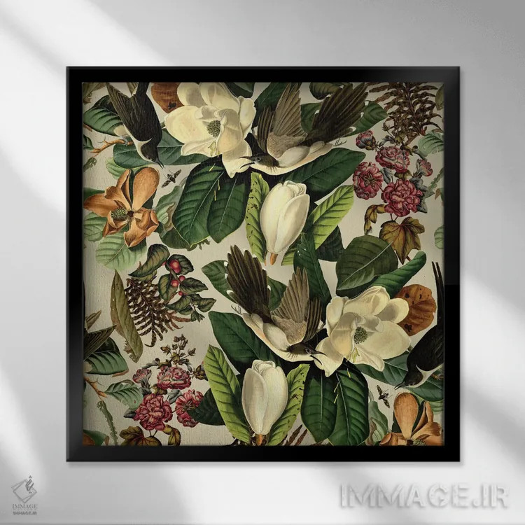 تابلو گلها و پرندگان XXI-II اثر برجو کورکمازیورک - نمای قابدار مشکی