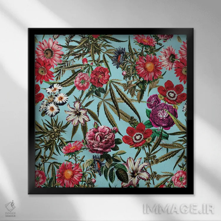تابلو طرح گل و ماریجوانا II اثر برجو کورکمازیورک - نمای قابدار مشکی