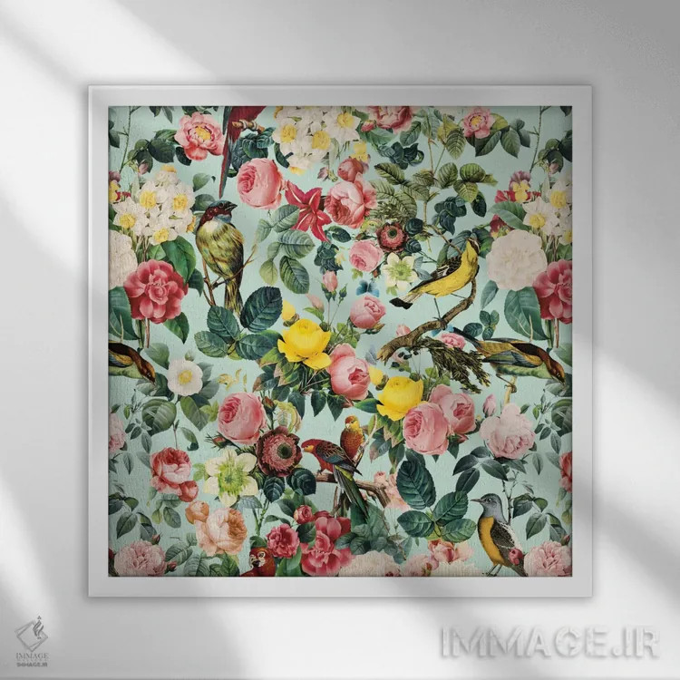 تابلو گل و پرنده III اثر برجو کورکمازیورک - نمای قابدار سفید