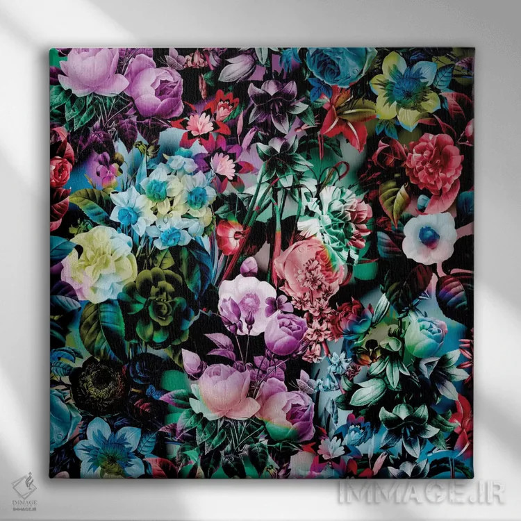 تابلو طرح گلدار چندرنگ اثر برجو کورکمازیورک - نمای روبهرو روی دیوار