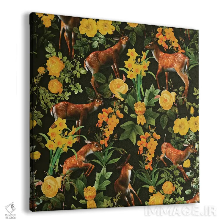 تابلو گوزن و طرح گلدار اثر برجو کورکمازیورک - نمای پرسپکتیو محصول