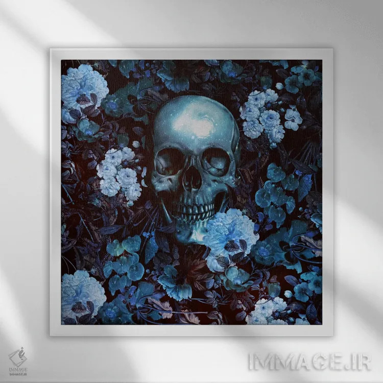 تابلو جمجمه و گلها اثر برجو کورکمازیورک - نمای قابدار سفید