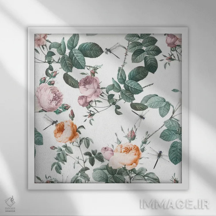 تابلو گلها و سنجاقکها اثر برجو کورکمازیورک - نمای قابدار سفید