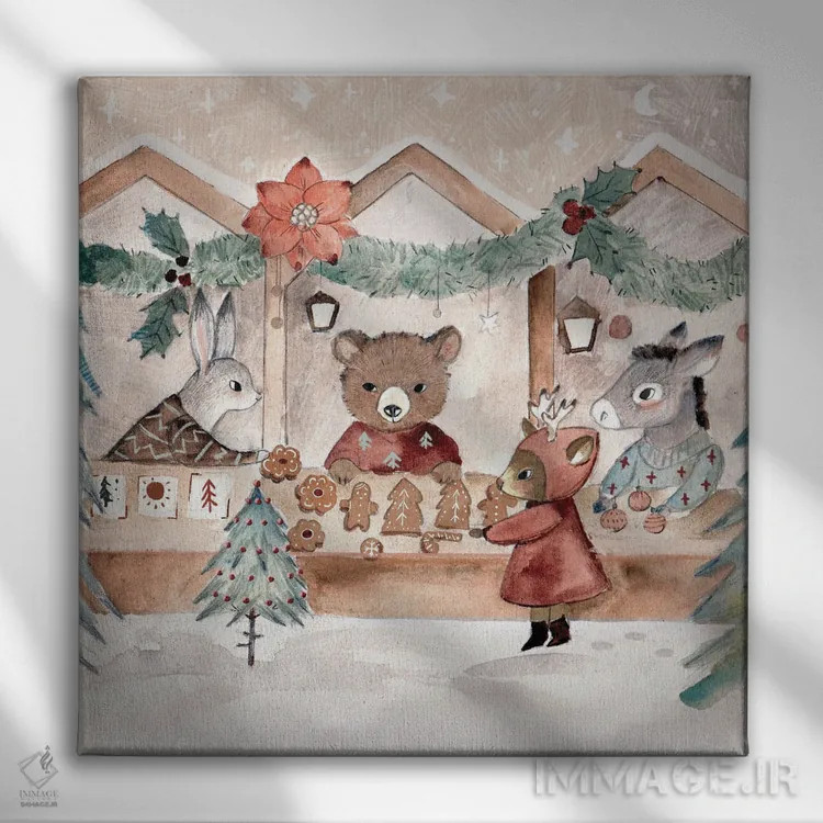 تابلو بازار کریسمس اثر برنادت اوربانویک - نمای روبهرو روی دیوار