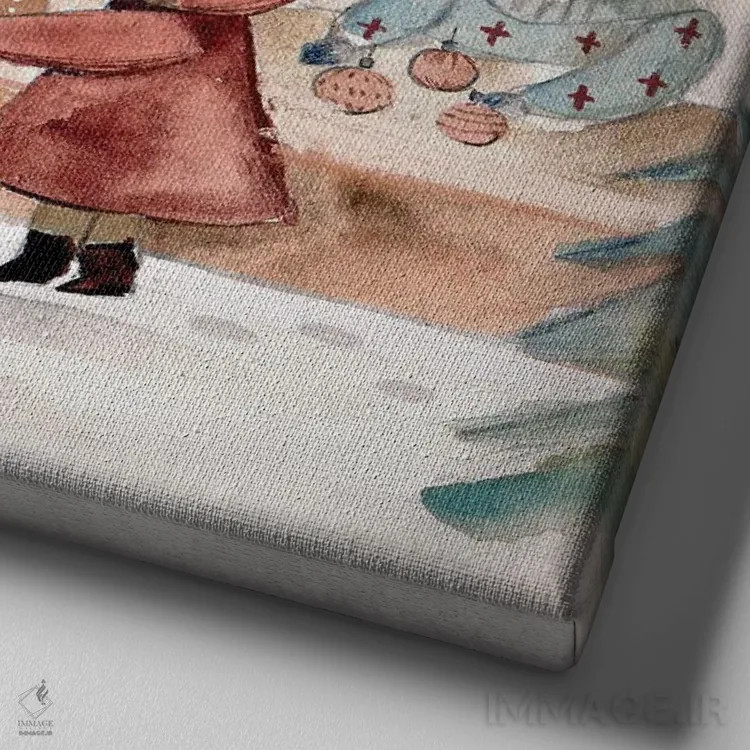 تابلو بازار کریسمس اثر برنادت اوربانویک - نمای نزدیک بافت بوم