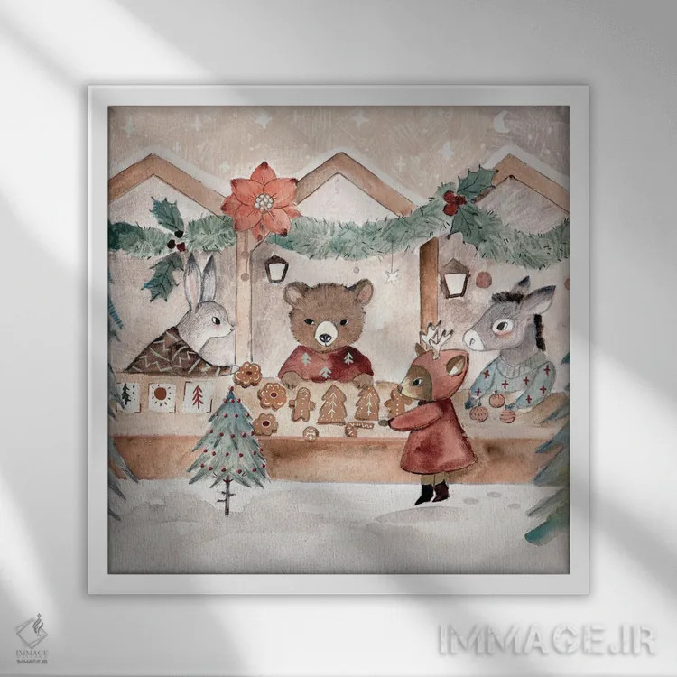 تابلو بازار کریسمس اثر برنادت اوربانویک - نمای قابدار سفید