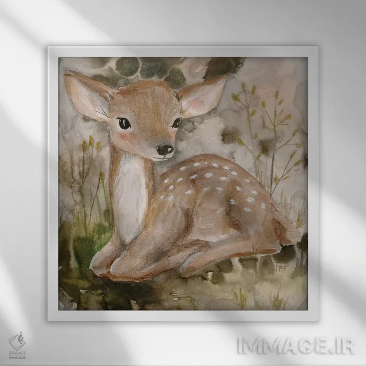 تابلو آهوچه کوچک اثر برنادت اوربانویک - نمای قابدار سفید