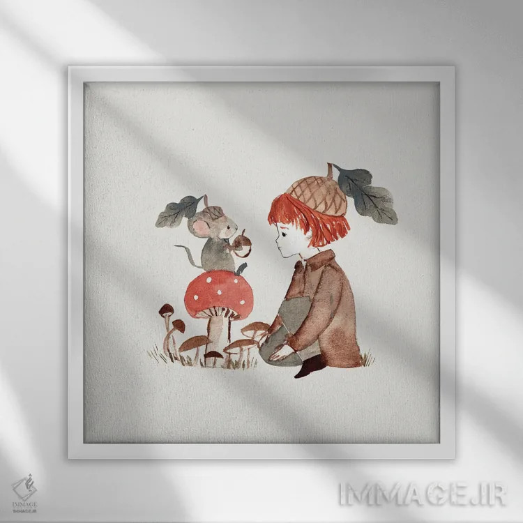 تابلو دوستان بلوطی اثر برنادت اوربانویک - نمای قابدار سفید