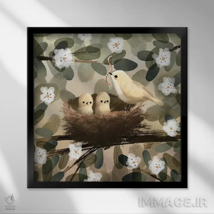 تابلو لانه پرنده اثر برنادت اوربانویک - نمای قابدار مشکی
