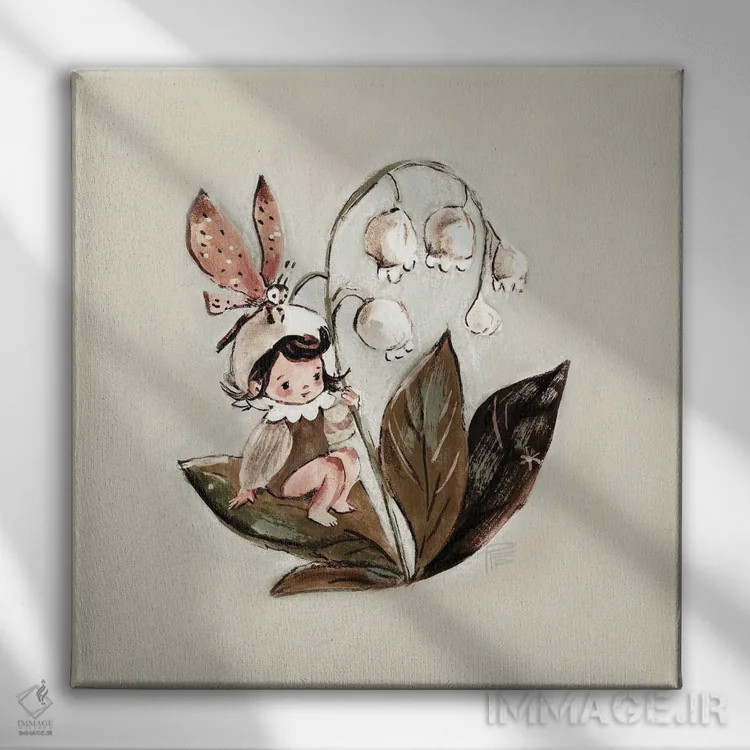 تابلو دختر گلبهدست اثر برنادت اوربانویک - نمای روبهرو روی دیوار