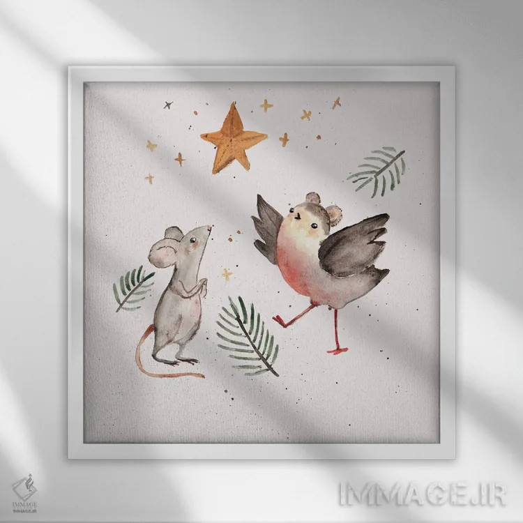 تابلو رابین رابین (پرنده) اثر برنادت اوربانویک - نمای قابدار سفید