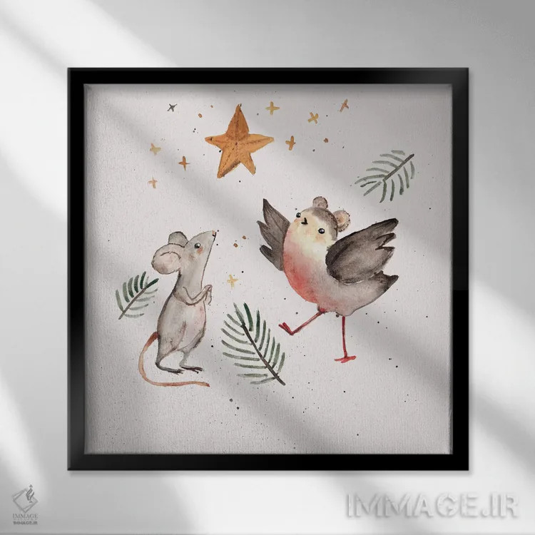 تابلو رابین رابین (پرنده) اثر برنادت اوربانویک - نمای قابدار مشکی