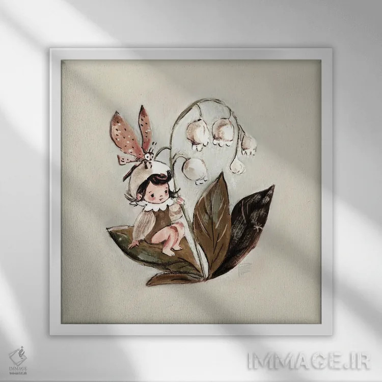 تابلو دختر گلبهدست اثر برنادت اوربانویک - نمای قابدار سفید