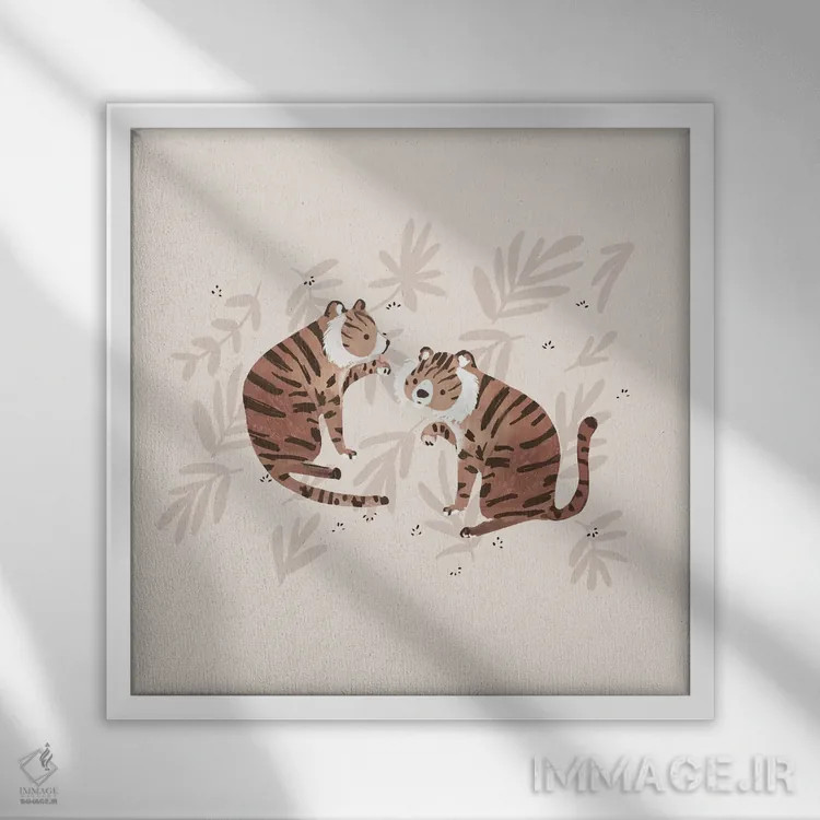 تابلو دو ببر اثر برنادت اوربانویک - نمای قابدار سفید