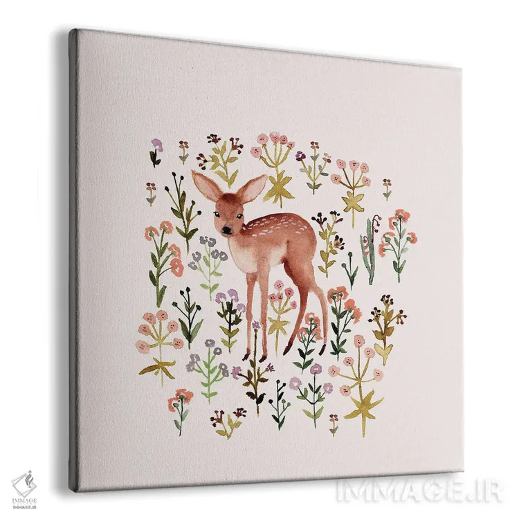 تابلو آهوچه و گلها اثر برنادت اوربانویک - نمای پرسپکتیو محصول