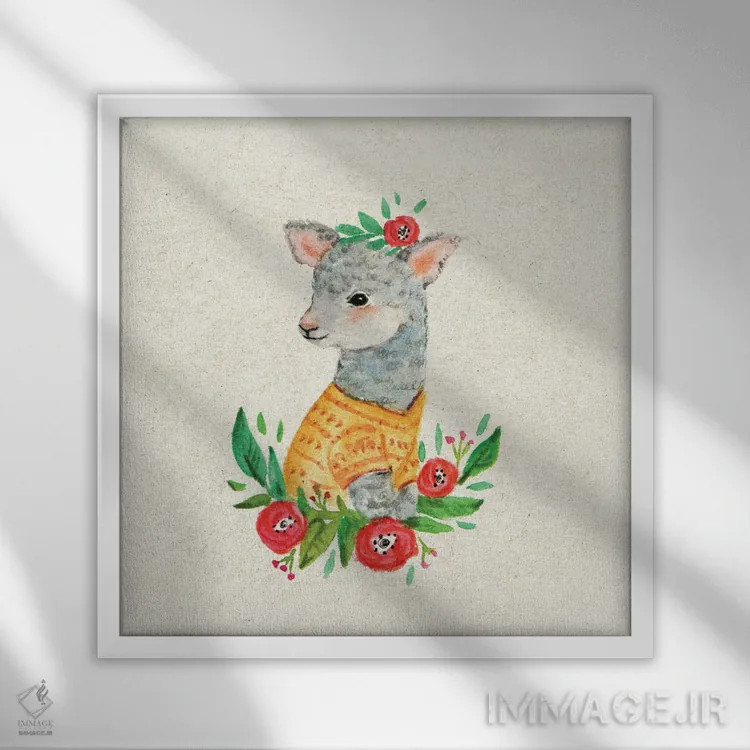 تابلو بره و گلها اثر برنادت اوربانویک - نمای قابدار سفید