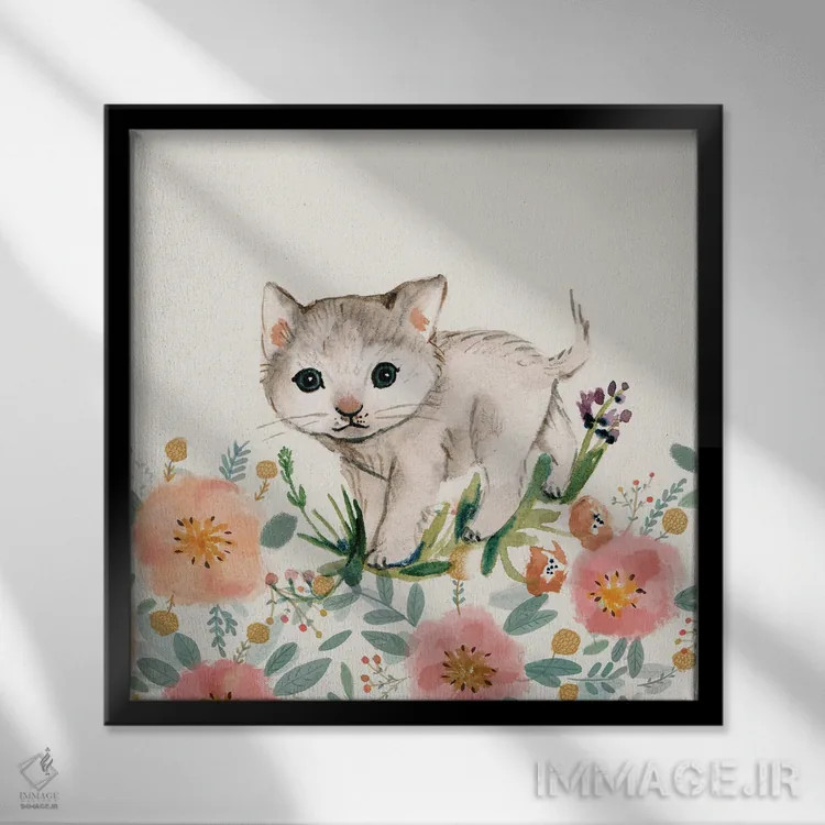 تابلو گربهٔ باغ اثر برنادت اوربانویک - نمای قابدار مشکی