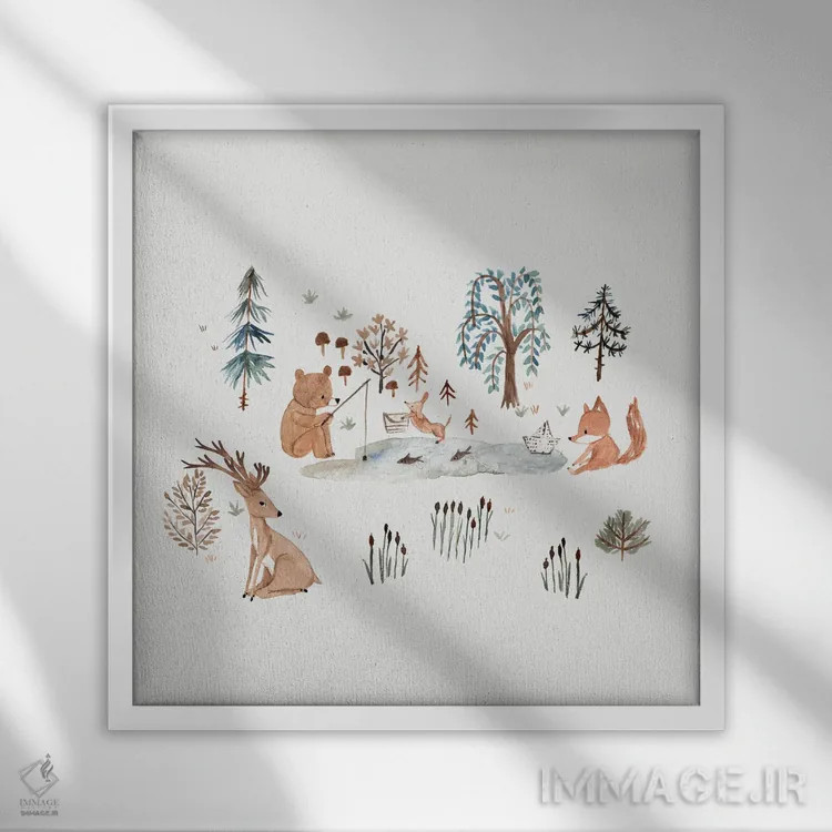 تابلو یک روز در کنار دریاچه اثر برنادت اوربانویک - نمای قابدار سفید