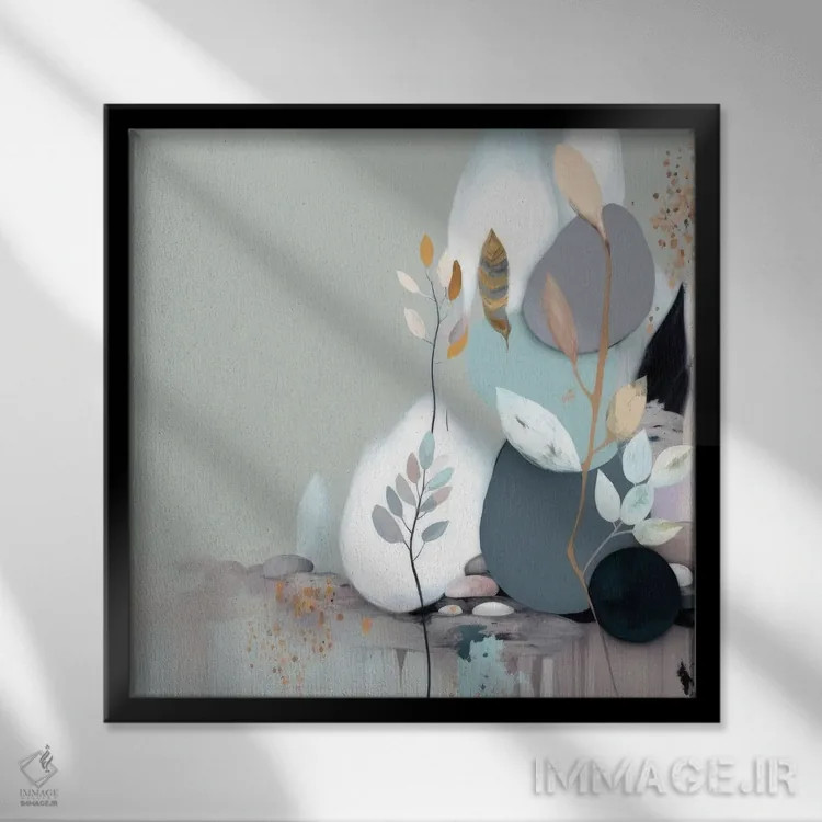 تابلو آبیهای انتزاعی زیبا اثر بلا ایو - نمای قابدار مشکی