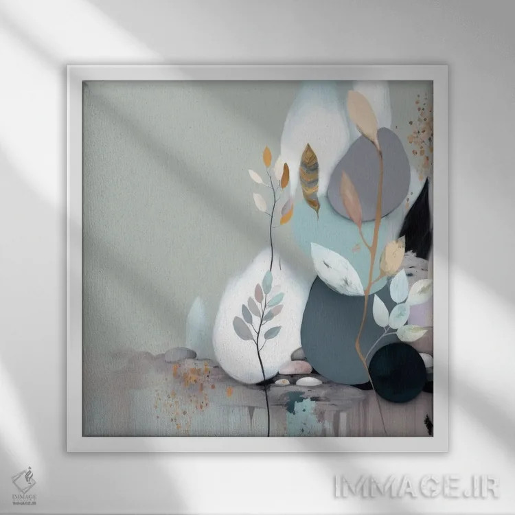 تابلو آبیهای انتزاعی زیبا اثر بلا ایو - نمای قابدار سفید
