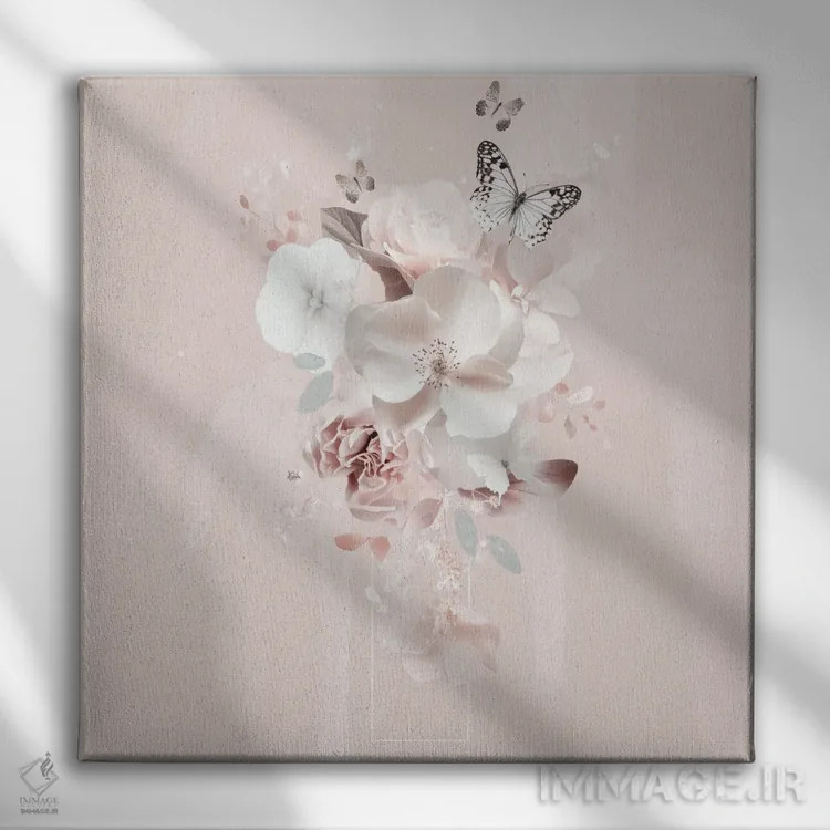 تابلو گلبرگ صورتی انتزاعی اثر بلا ایو - نمای روبهرو روی دیوار