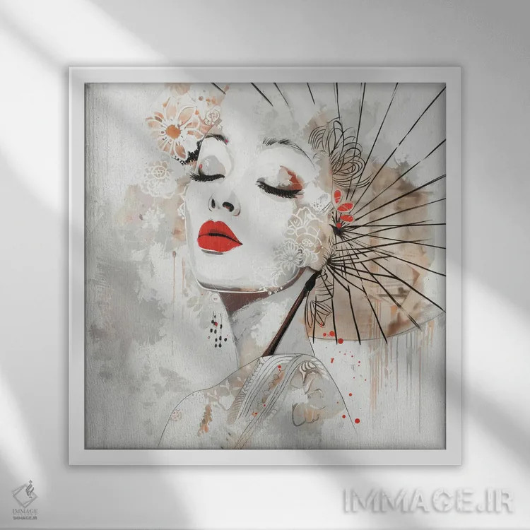 تابلو شکوفهٔ میوکی (نام ژاپنی) اثر بلا ایو - نمای قابدار سفید