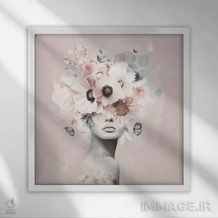 تابلو پردهٔ گلبرگ صورتی اثر بلا ایو - نمای قابدار سفید