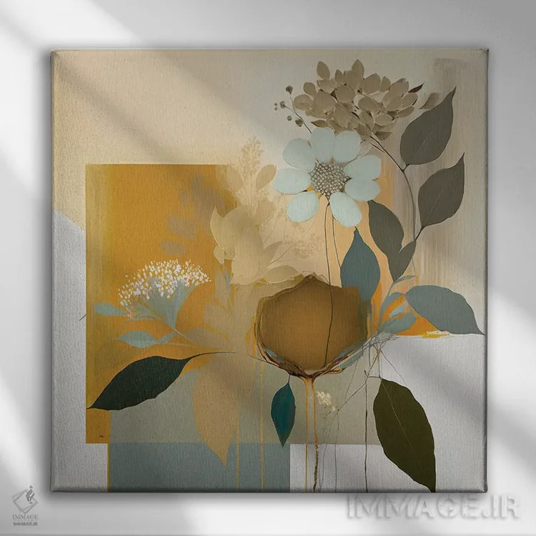 تابلو گیاهان آبی و خردلی ۲ اثر بلا ایو - نمای روبهرو روی دیوار