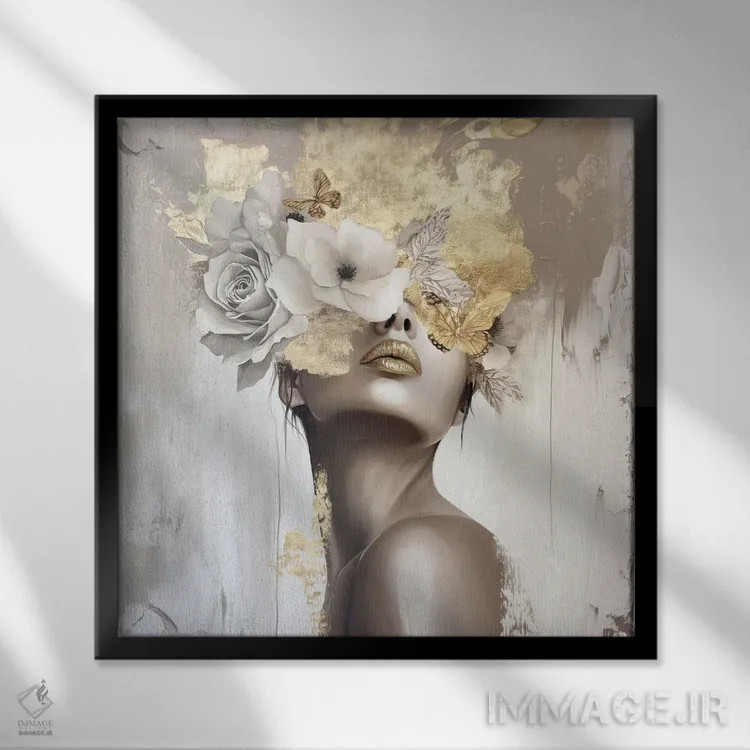 تابلو پروانهگل (ترکیبی پروانه و گل) اثر بلا ایو - نمای قابدار مشکی