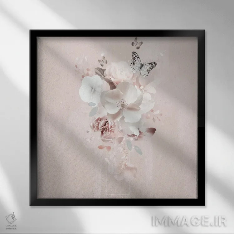 تابلو گلبرگ صورتی انتزاعی اثر بلا ایو - نمای قابدار مشکی