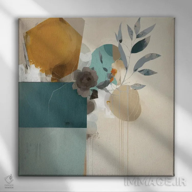 تابلو شکوفههای آبی انتزاعی اثر بلا ایو - نمای روبهرو روی دیوار