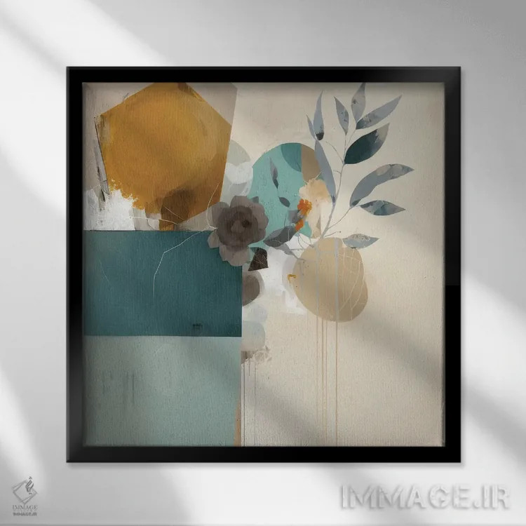 تابلو شکوفههای آبی انتزاعی اثر بلا ایو - نمای قابدار مشکی
