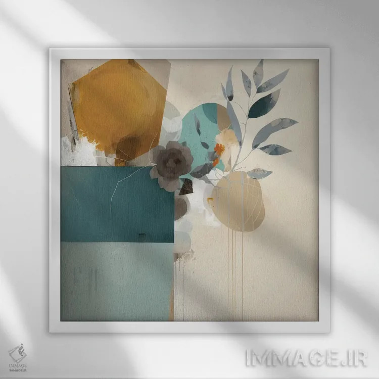 تابلو شکوفههای آبی انتزاعی اثر بلا ایو - نمای قابدار سفید