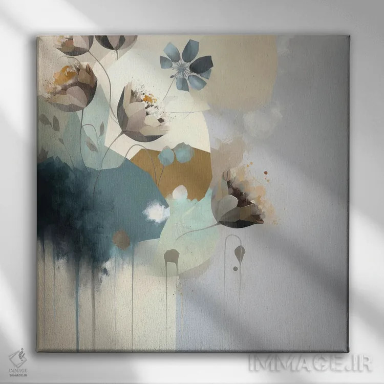 تابلو شکوفههای آبی انتزاعی اثر بلا ایو - نمای روبهرو روی دیوار