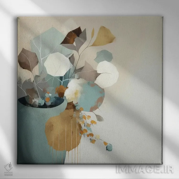 تابلو گلدان پاستلی مدرن اثر بلا ایو - نمای روبهرو روی دیوار