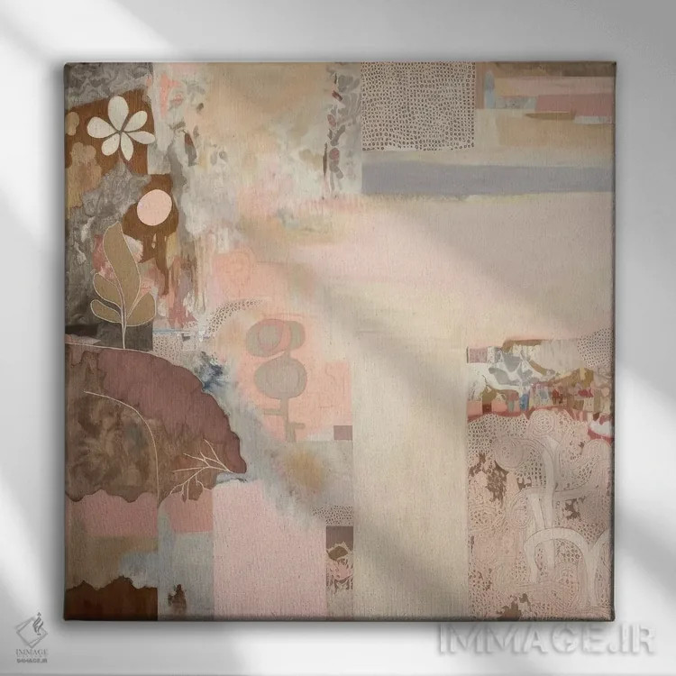 تابلو کلاژ صورتی مدرن اثر بلا ایو - نمای روبهرو روی دیوار