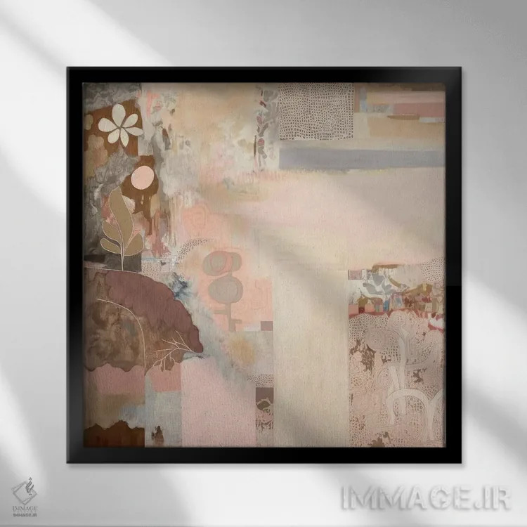 تابلو کلاژ صورتی مدرن اثر بلا ایو - نمای قابدار مشکی