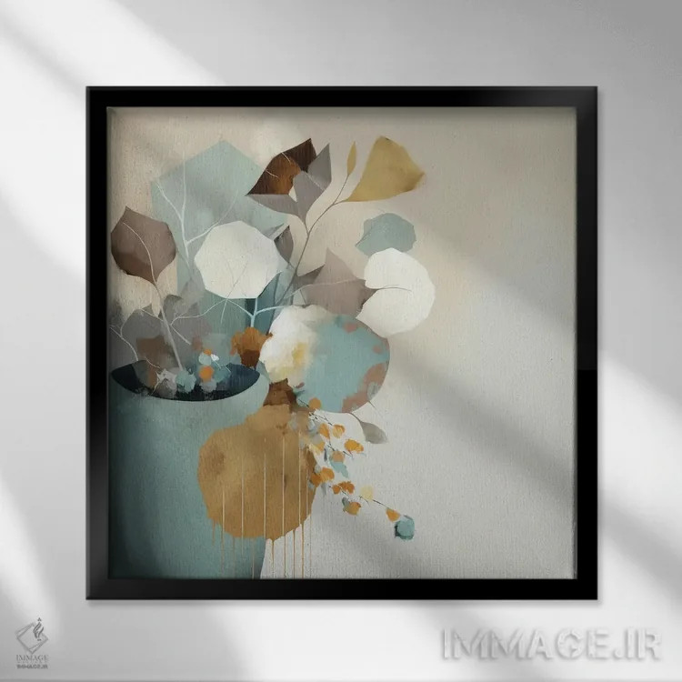 تابلو گلدان پاستلی مدرن اثر بلا ایو - نمای قابدار مشکی