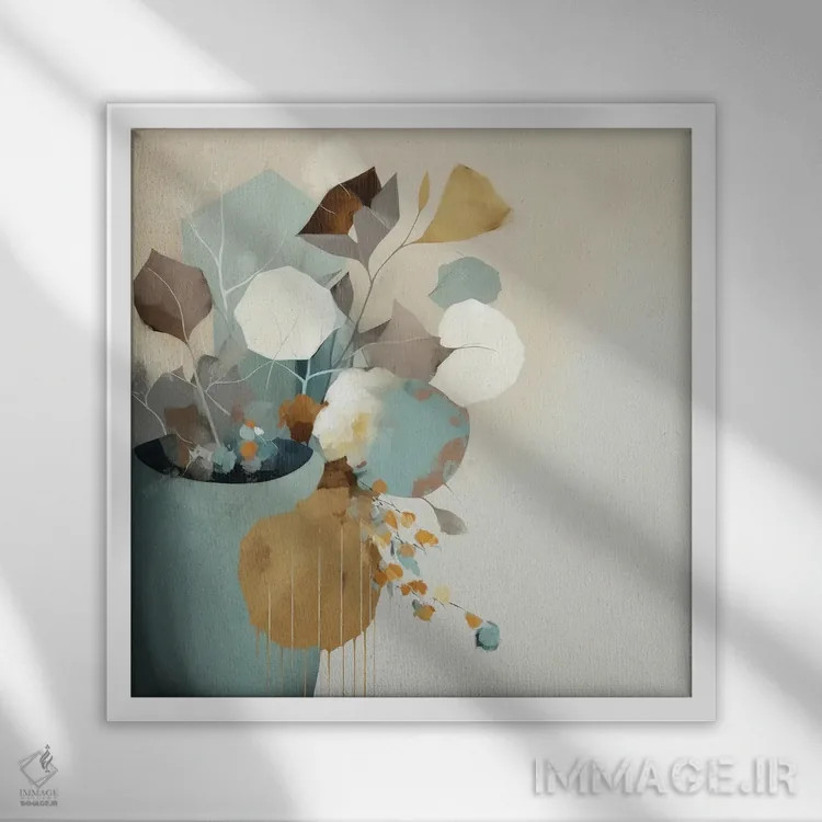 تابلو گلدان پاستلی مدرن اثر بلا ایو - نمای قابدار سفید
