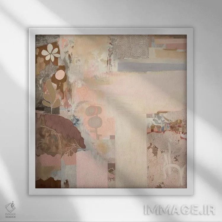 تابلو کلاژ صورتی مدرن اثر بلا ایو - نمای قابدار سفید