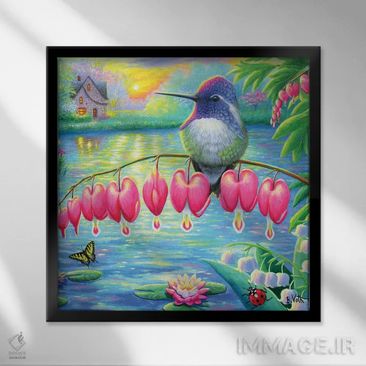 تابلو گُل پیچ صبح (گُل مورنینگ گلوری) اثر بریجت واث - نمای قابدار مشکی