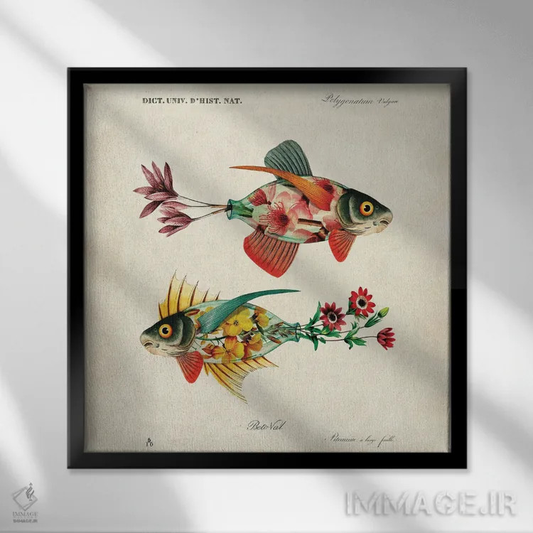 تابلو ماهی گلدانی اثر بتو وال - نمای قابدار مشکی