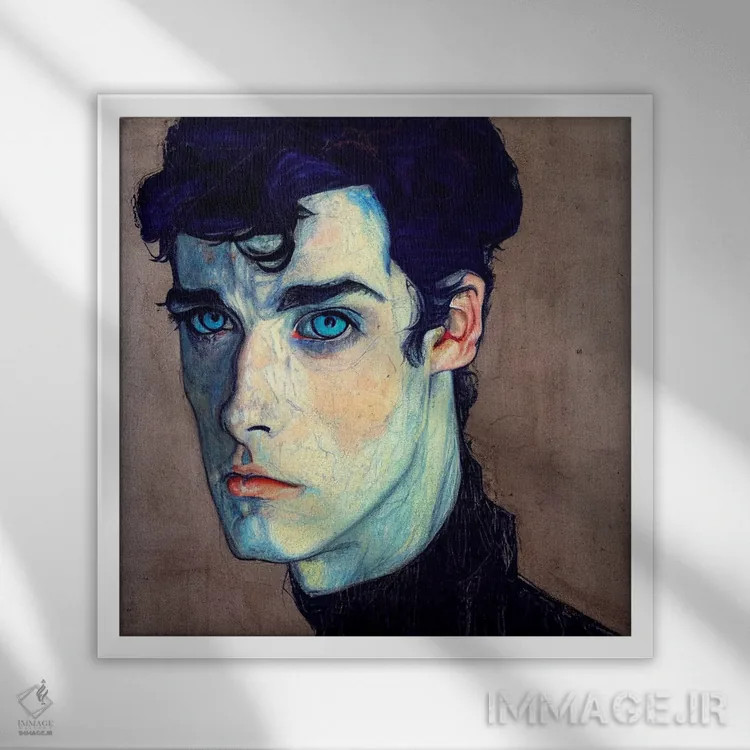 تابلو چشمان آبی (۲۰۲۳) اثر برین ویو کالت - نمای قابدار سفید