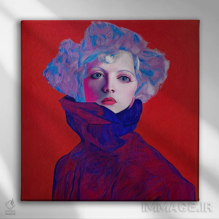 تابلو صورتی قرمز آبی (۲۰۲۲) اثر برین ویو کالت - نمای روبهرو روی دیوار